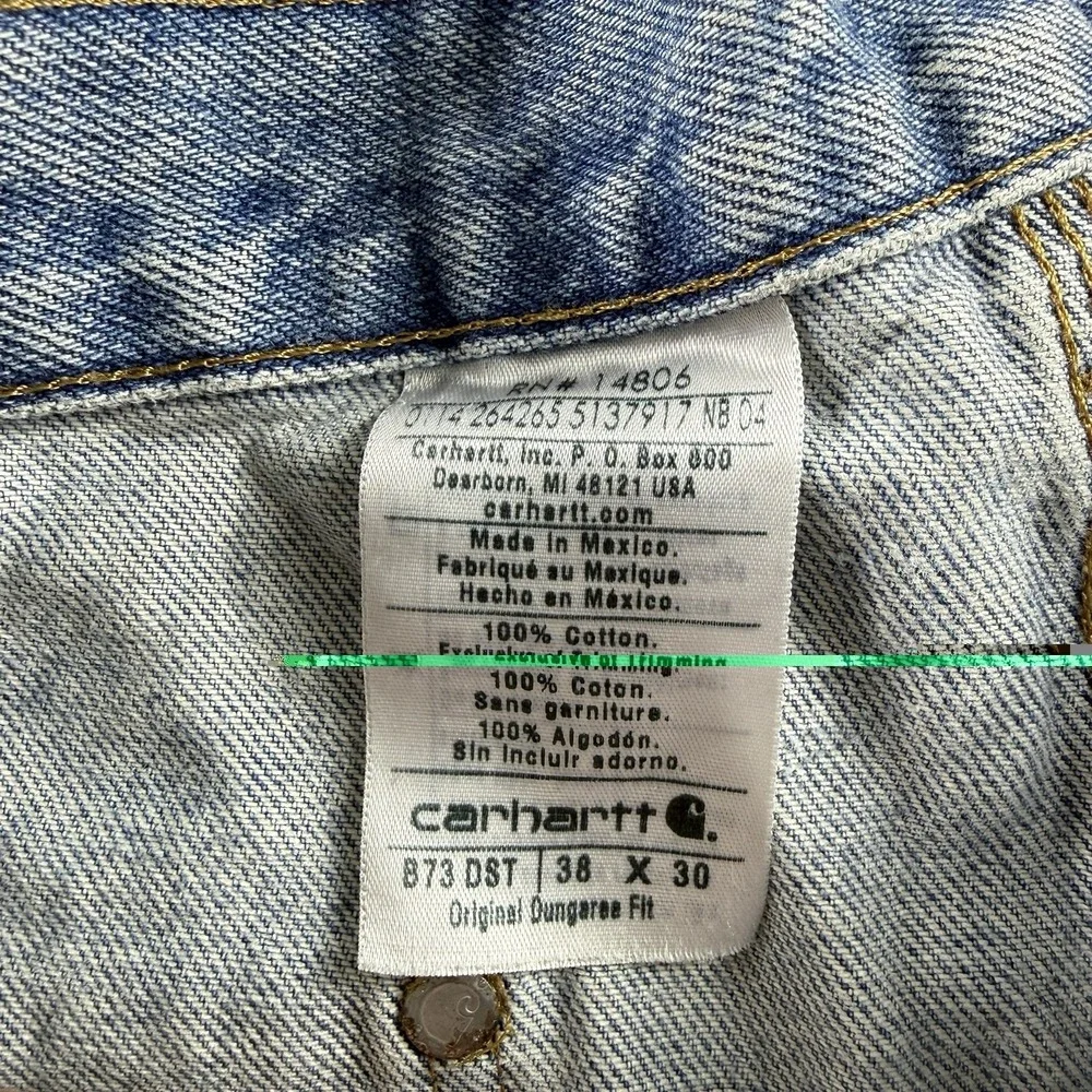 Vintage Faded Carhartt B73 DST Double Knee Dungaree Denim Jeans Men's 38x30 Y2K